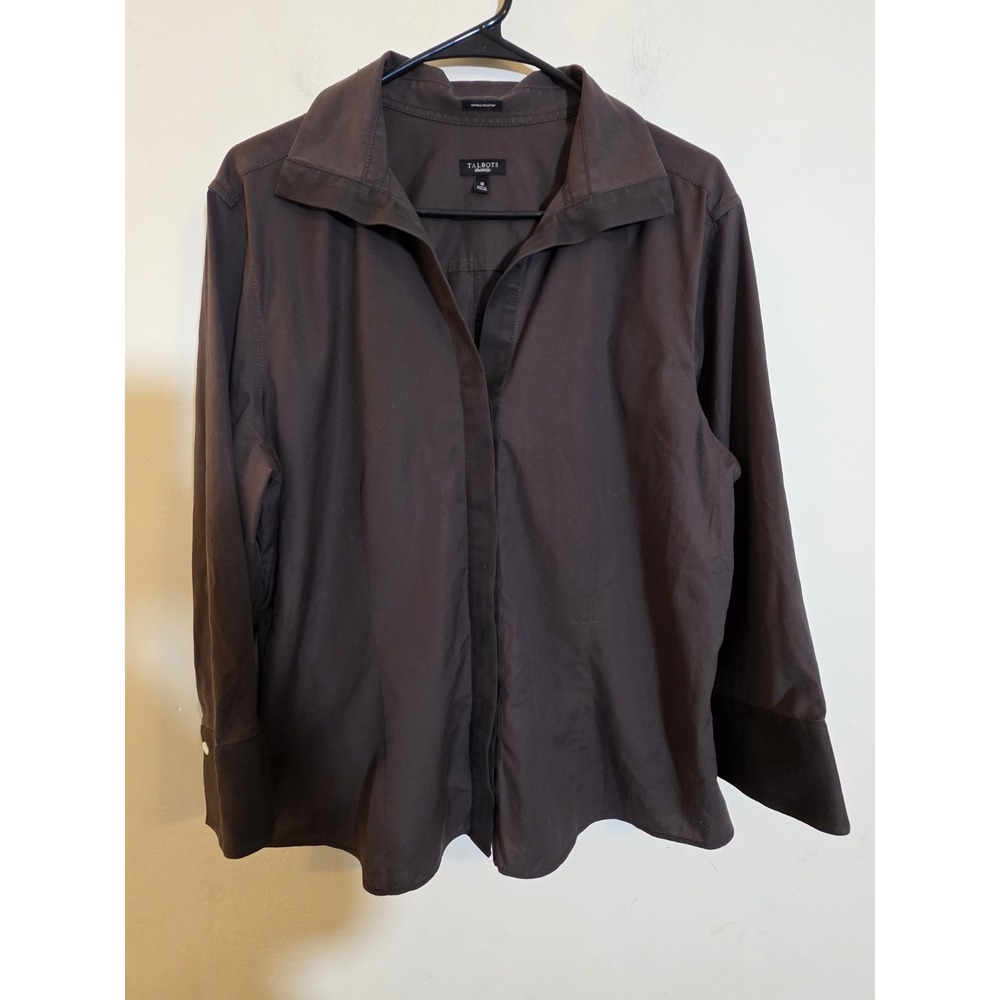 Talbots Chocolate Brown Wrinkle Resistant Button Down Shirt Blouse Size 18‎